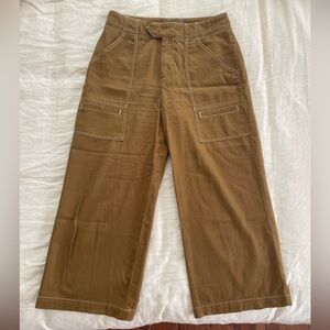 Anthropologie Olive Crop Wide Leg Pants with Contrast Stitch Size 6